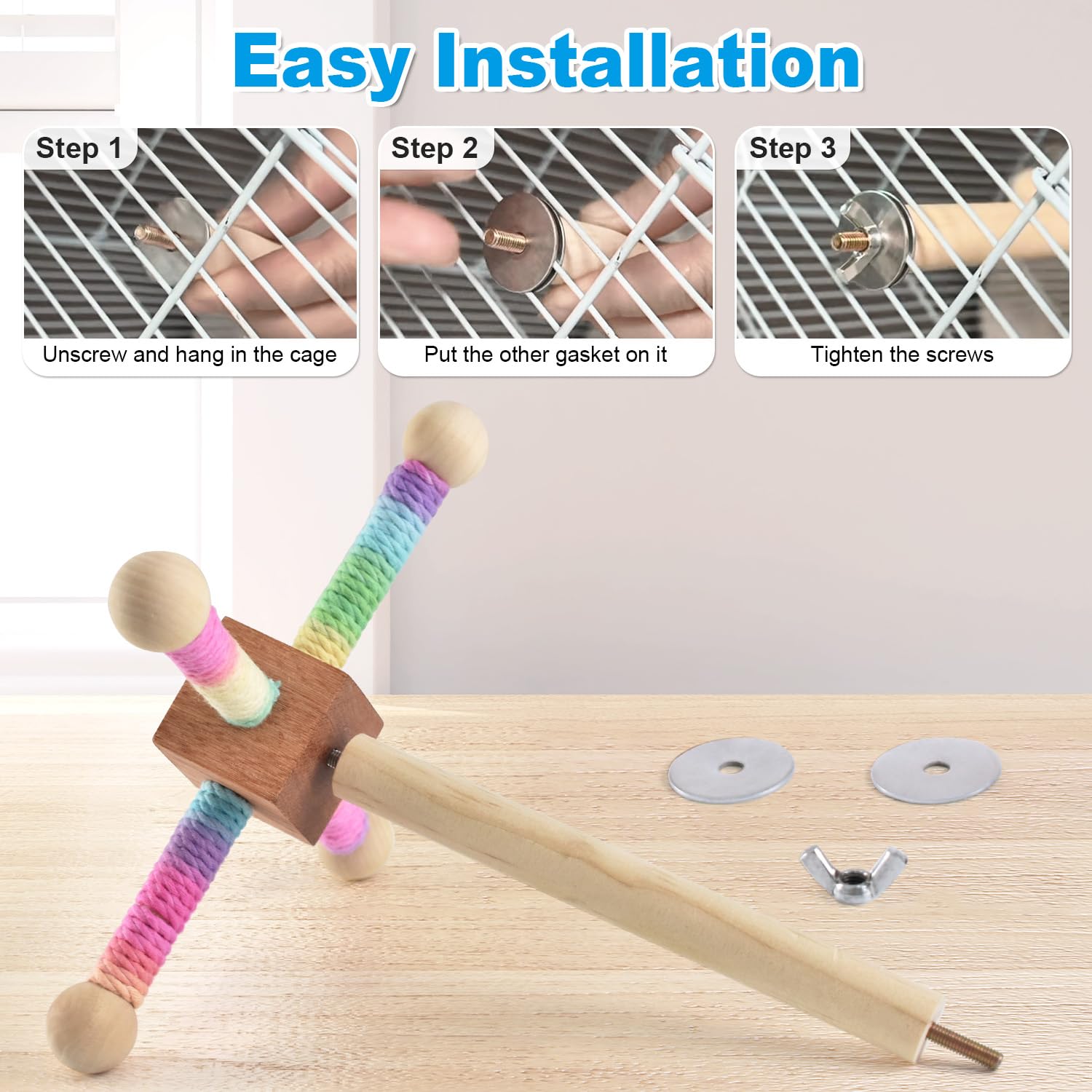 Bird Perch Toy, Interactive Spinning Parakeet Parrot Toys with Chew Toy, Parakeet Cage Accessories for Small and Medium Parrots,